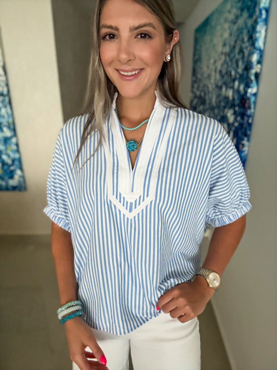 BLUE STRIPED TUNIC BLOUSE