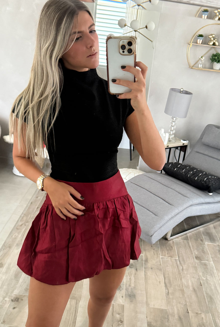 BURGUNDY SATIN BUBBLE SKORT