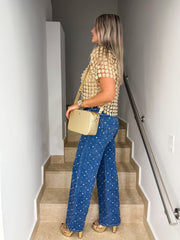 PEARL/RHINESTONES STRETCHY LONG JEANS