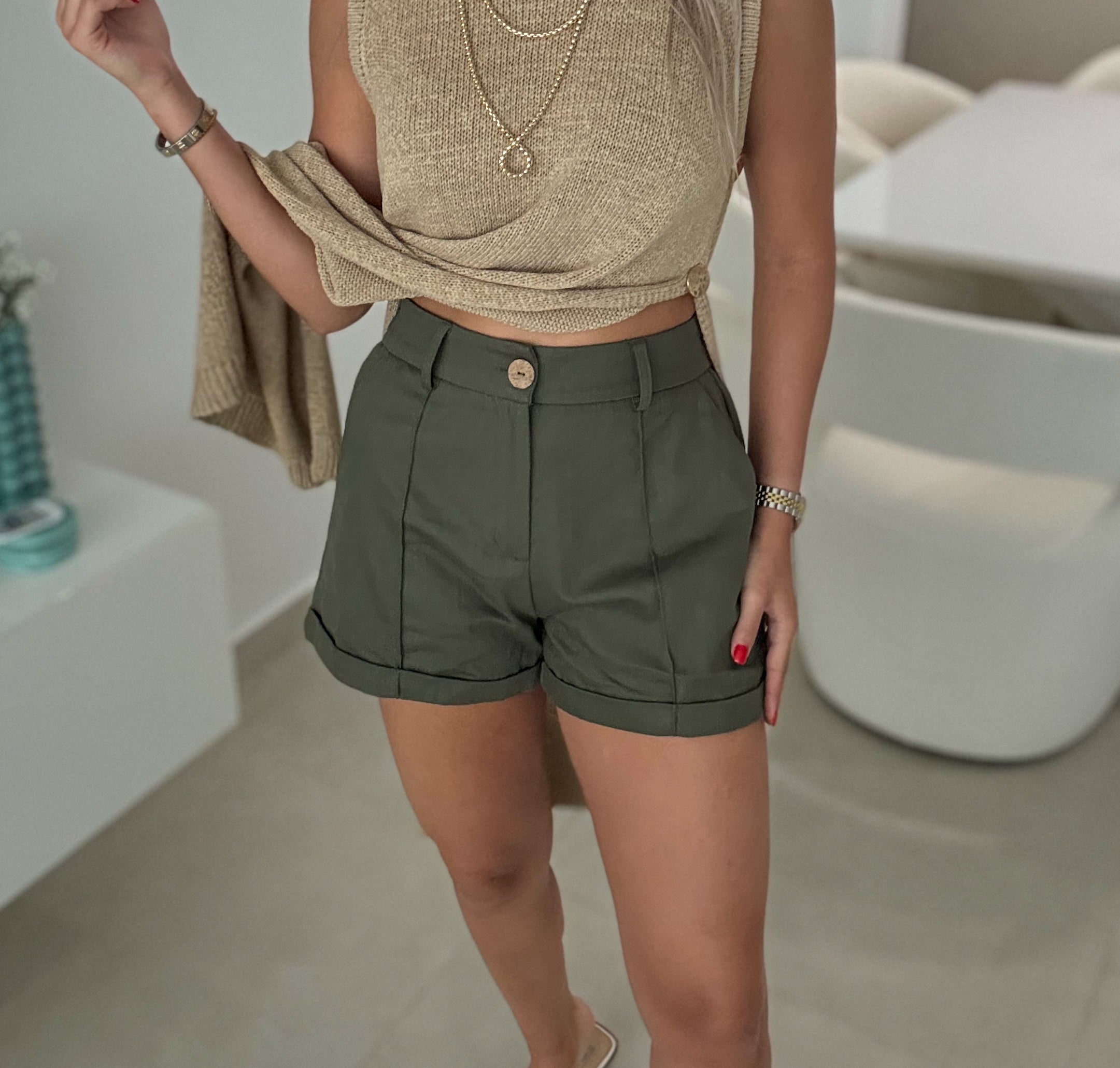DENIM ELASTIC SHORTS