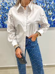 WHITE CLOVER/PEAR DETAIL BUTTONED BLOUSE