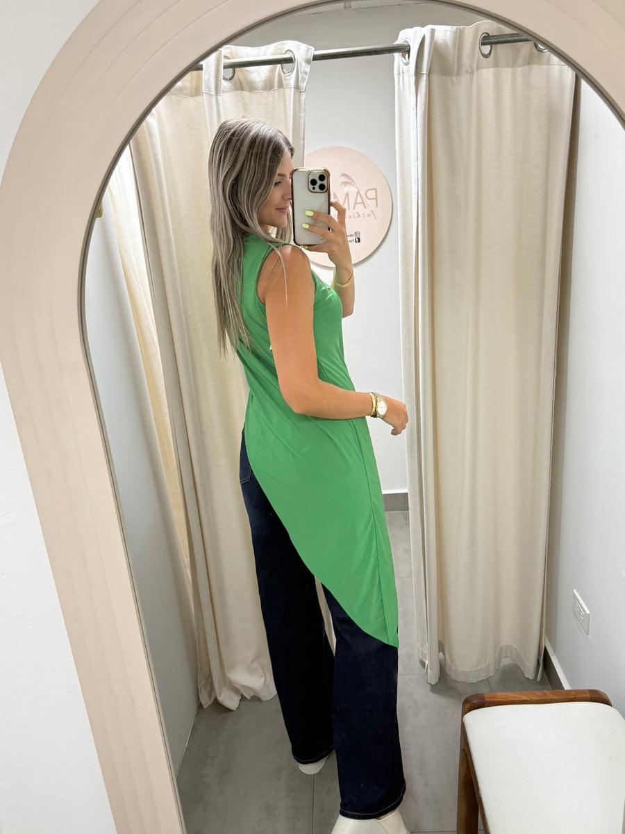 PIA KELLY GREEN ASYMMETRIC BLOUSE