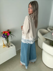 BEIGE/WHITE LACE STRETCHY BLAZER