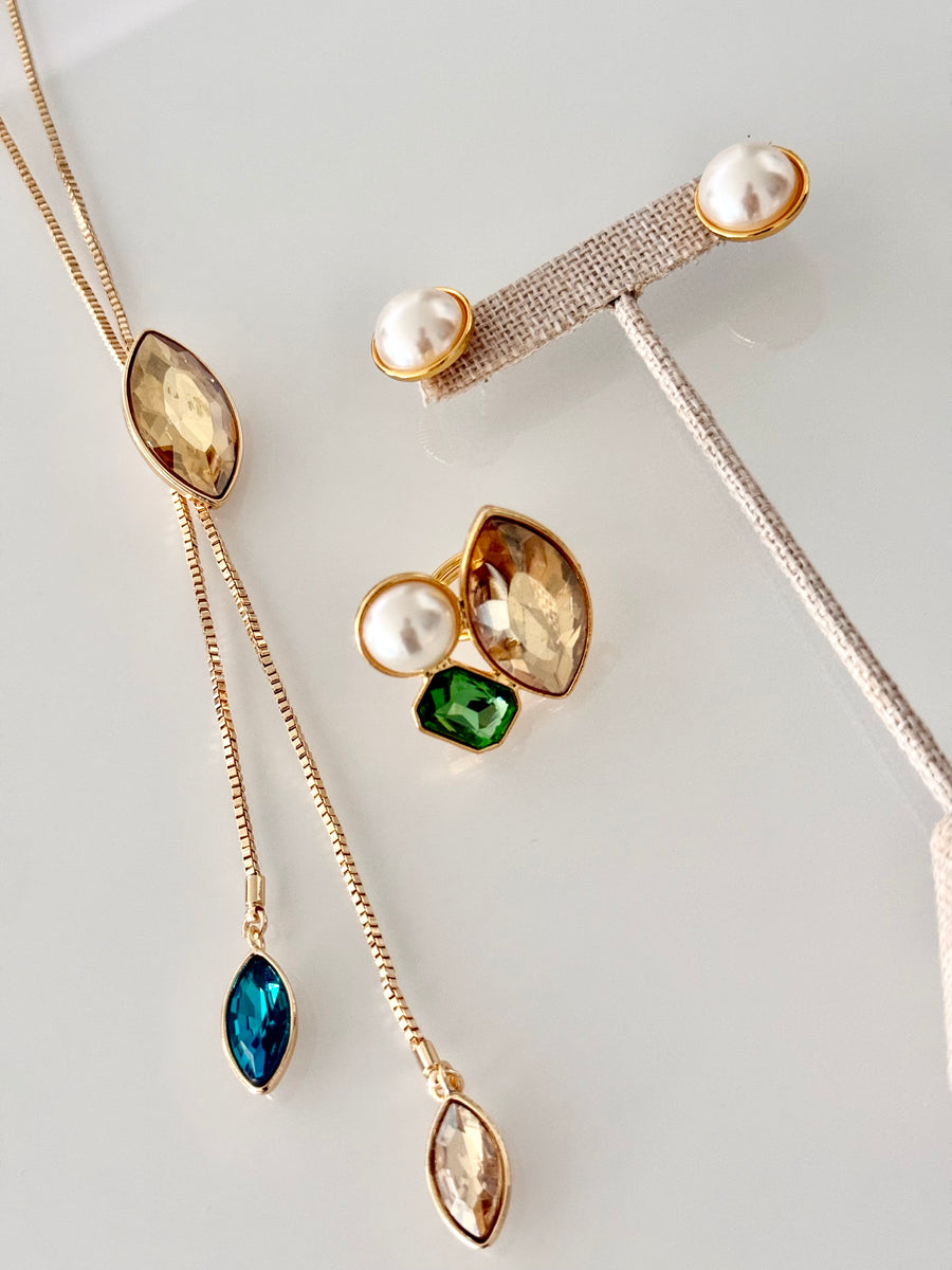 LONG GEM LARIAT NECKLACE SET IN MULTICOLOR 5