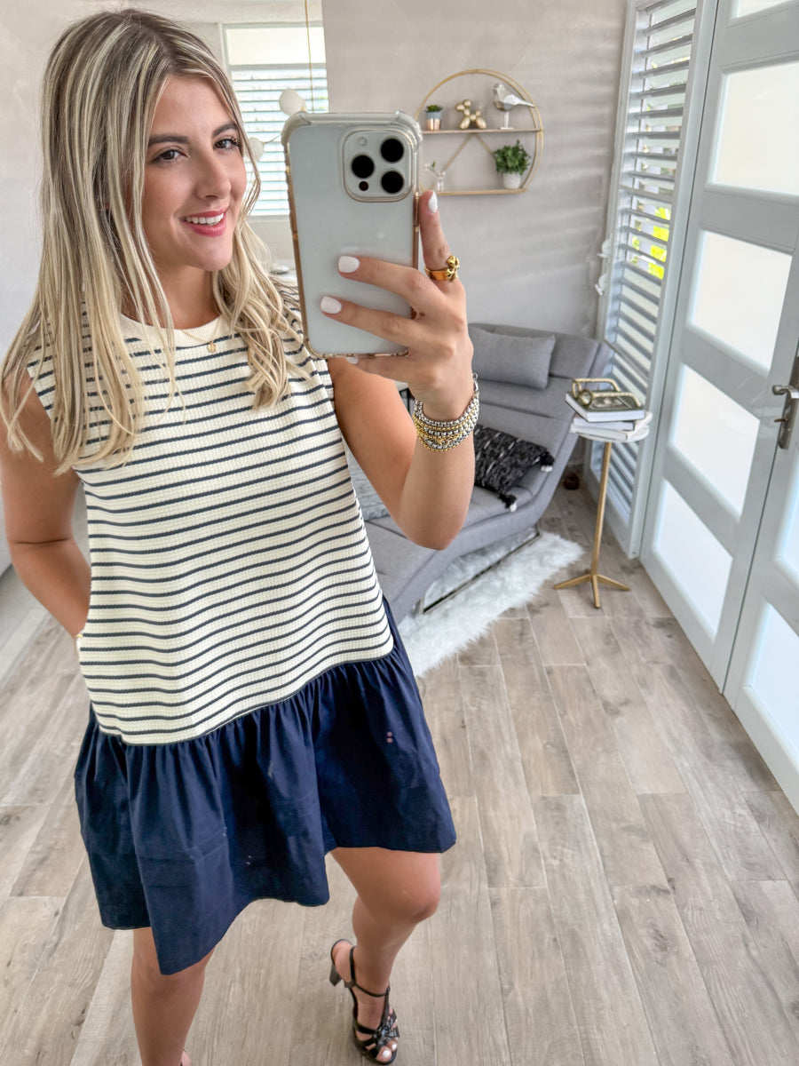 NAVY STRIPED SHORT DRESS
