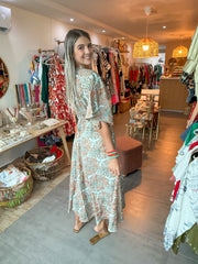 TURQUOISE/ORANGE KIMONO MIDI DRESS