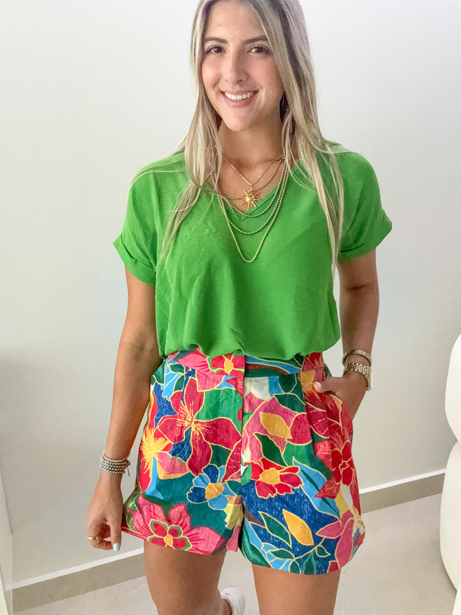 KELLY GREEN V-NECK SHORT SLEEVES BODYSUIT