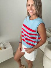 BLUE/RED STRIPED KNITTED BLOUSE