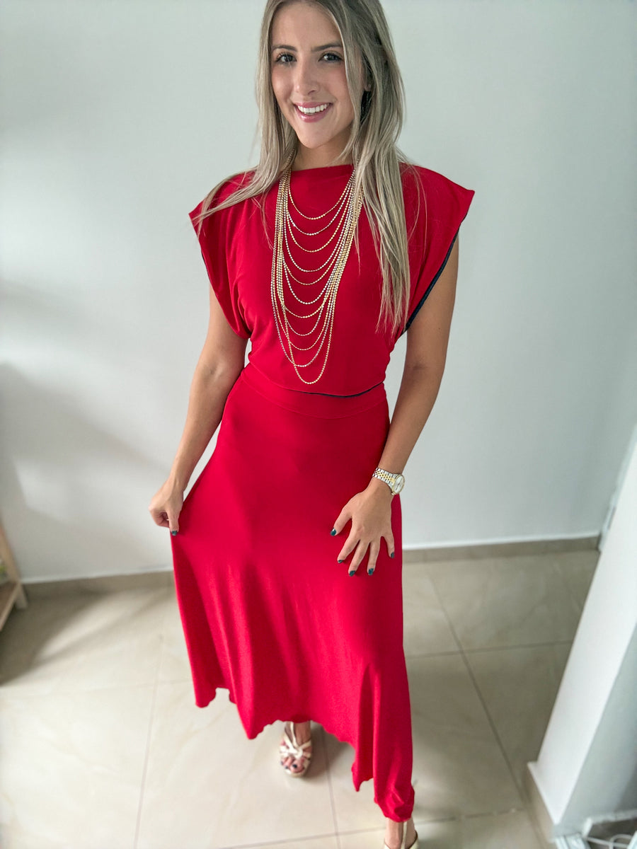 PIA RED MAXI SKIRT