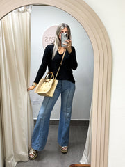 BLACK V-NECK LONG SLEEVE TOP