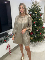CHAMPAGNE METALLIC SATIN TUNIC DRESS