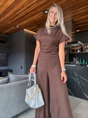 BROWN SHORT SLEEVE JUMPSUIT