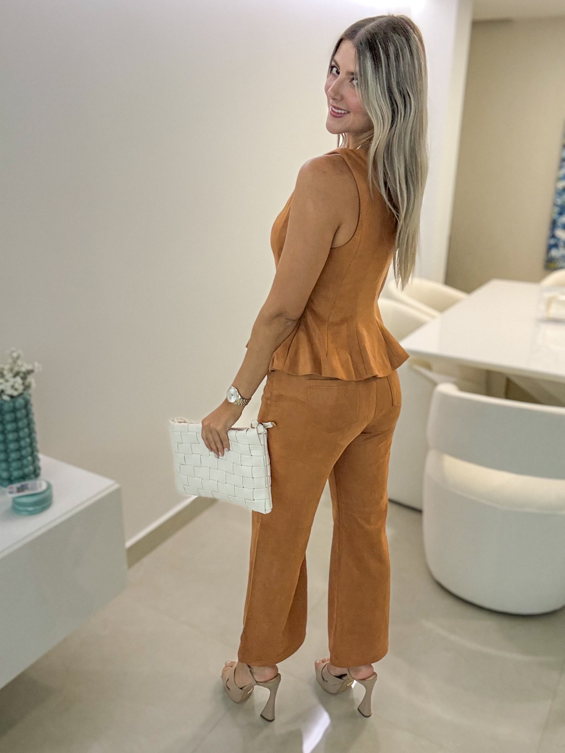 CAMEL SUEDE TAILORED BLOUSE