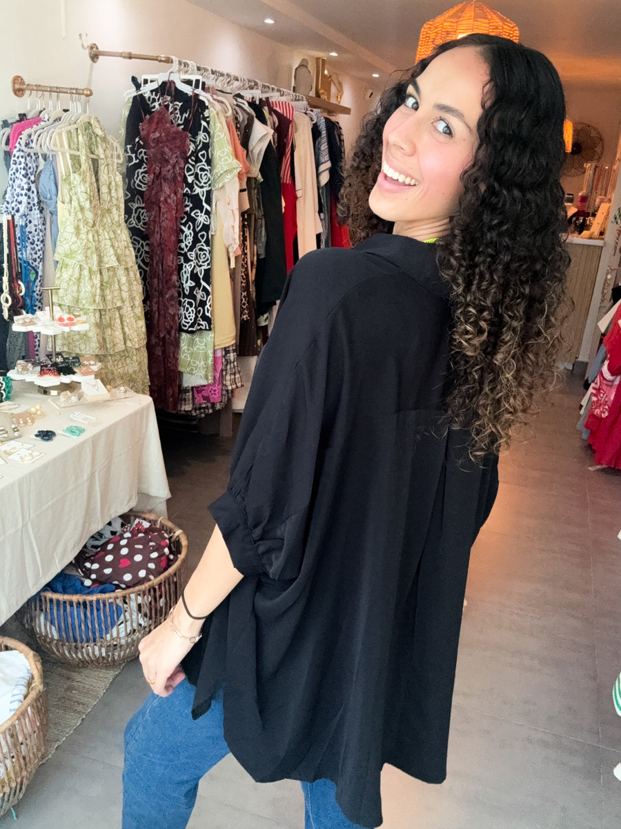 BLACK ELEGANT OVERSIZED TUNIC BLOUSE