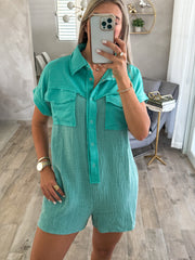 JADE GAUZE MIXED FABRIC ROMPER