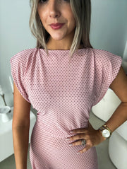 PIA BURGUNDY POLKA DOT/BLUSH MESH SQUARE TOP