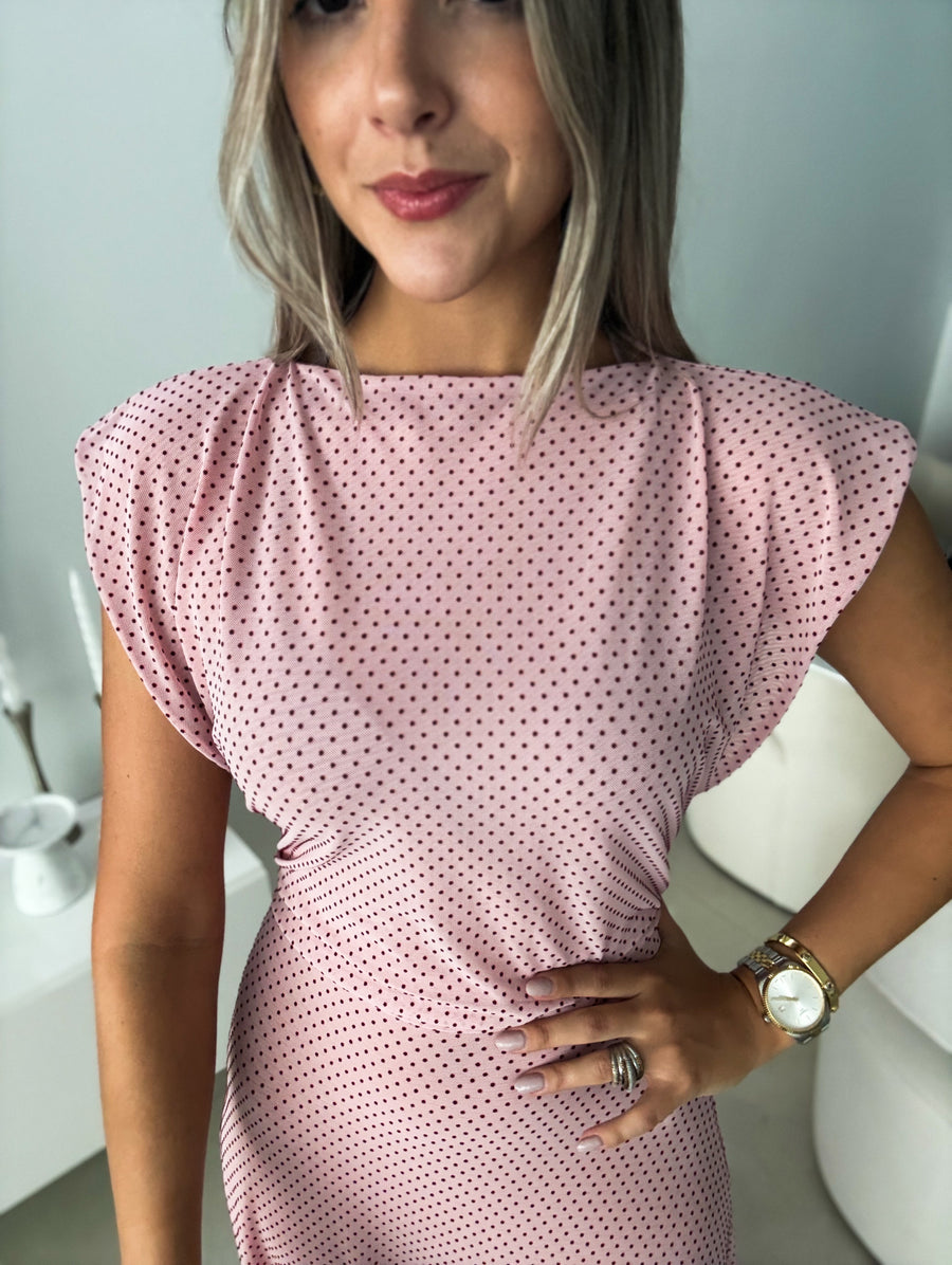 PIA BURGUNDY POLKA DOT/BLUSH MESH SQUARE TOP