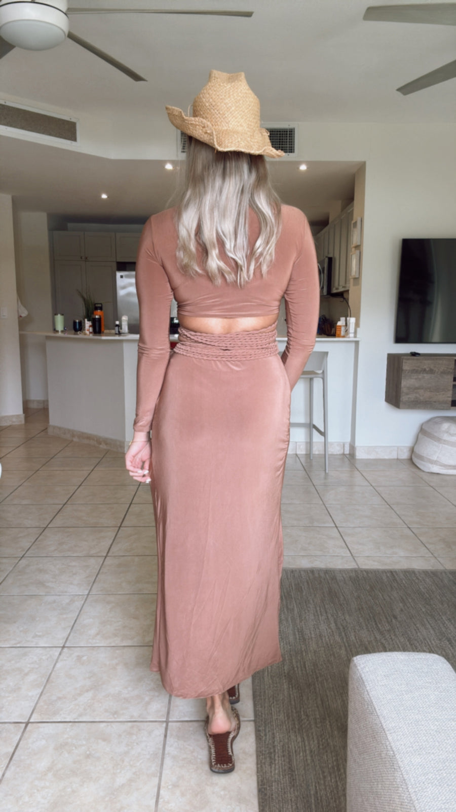 BROWN BRAIDED TOP & SKIRT SET