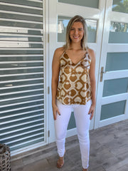 BROWN PRINT SILKY CAMI TOP