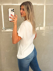 WHITE OFF SHOULDER SATIN BLOUSE