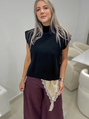 BLACK MOCK NECK KNITTED BLOUSE