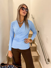 BABY BLUE LONG SLEEVE STRETCHY BLOUSE