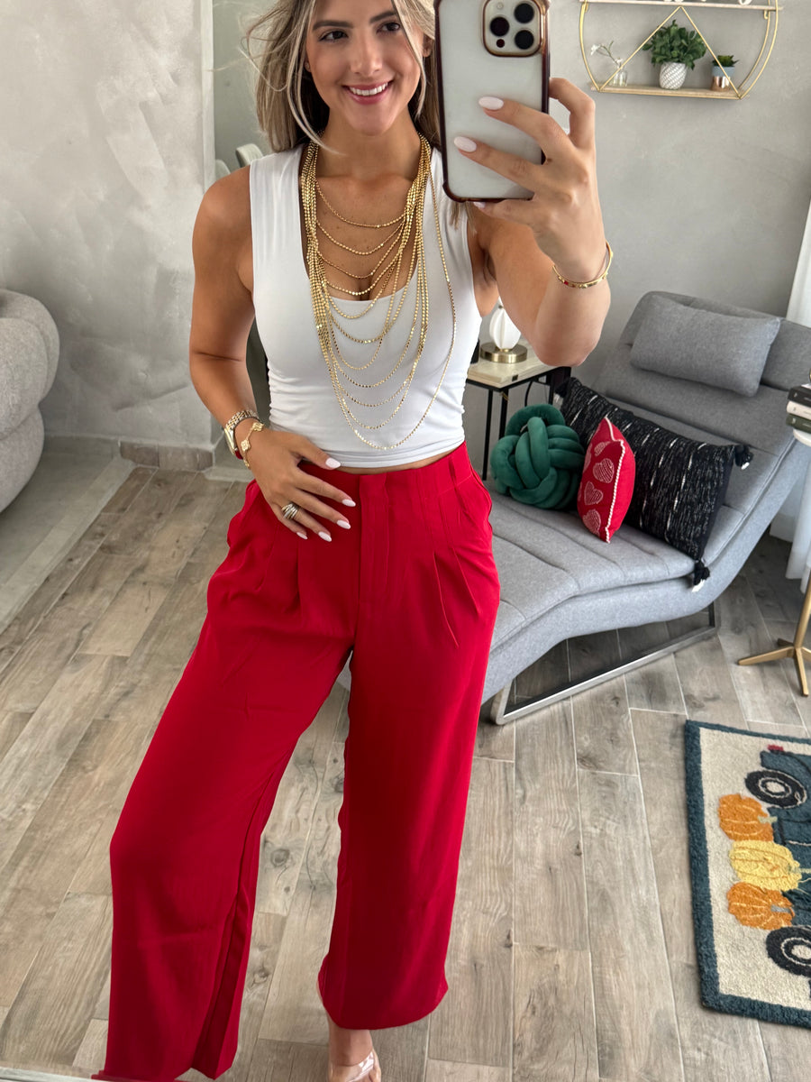 DARK RED TAILORED PANTS