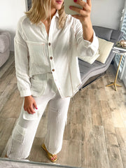 WHITE GAUZE CARGO PANTS