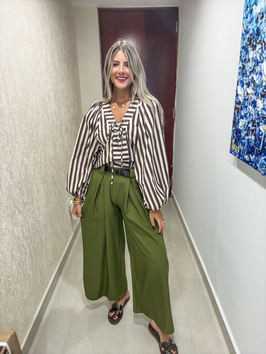 OLIVE BELTED PANTS