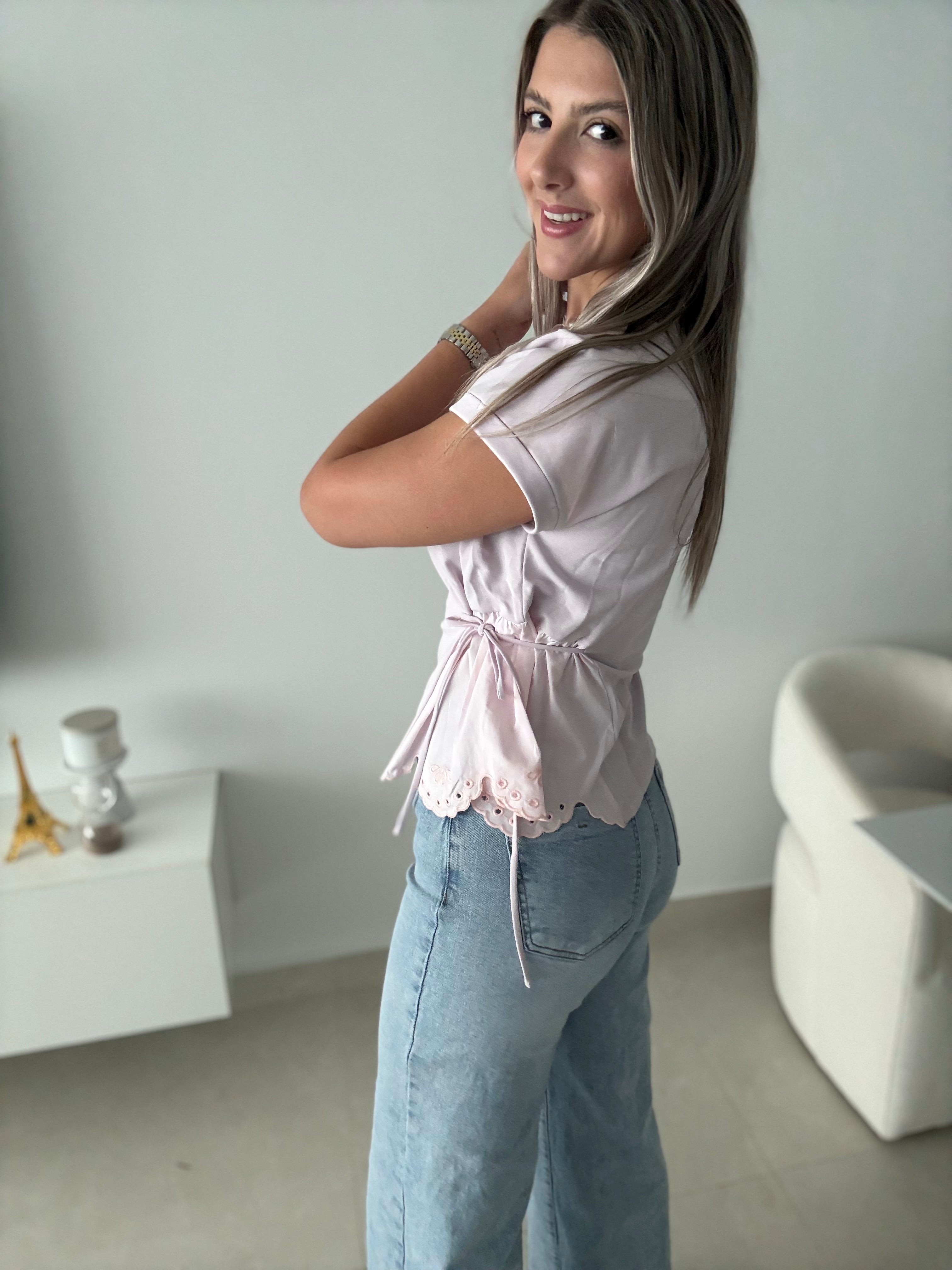 PINK CINCHED BLOUSE