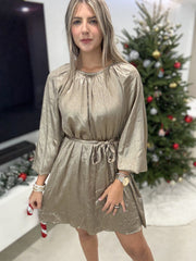 CHAMPAGNE METALLIC SATIN TUNIC DRESS