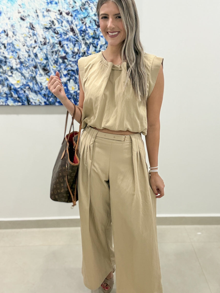 TAUPE TOP AND PANT SET