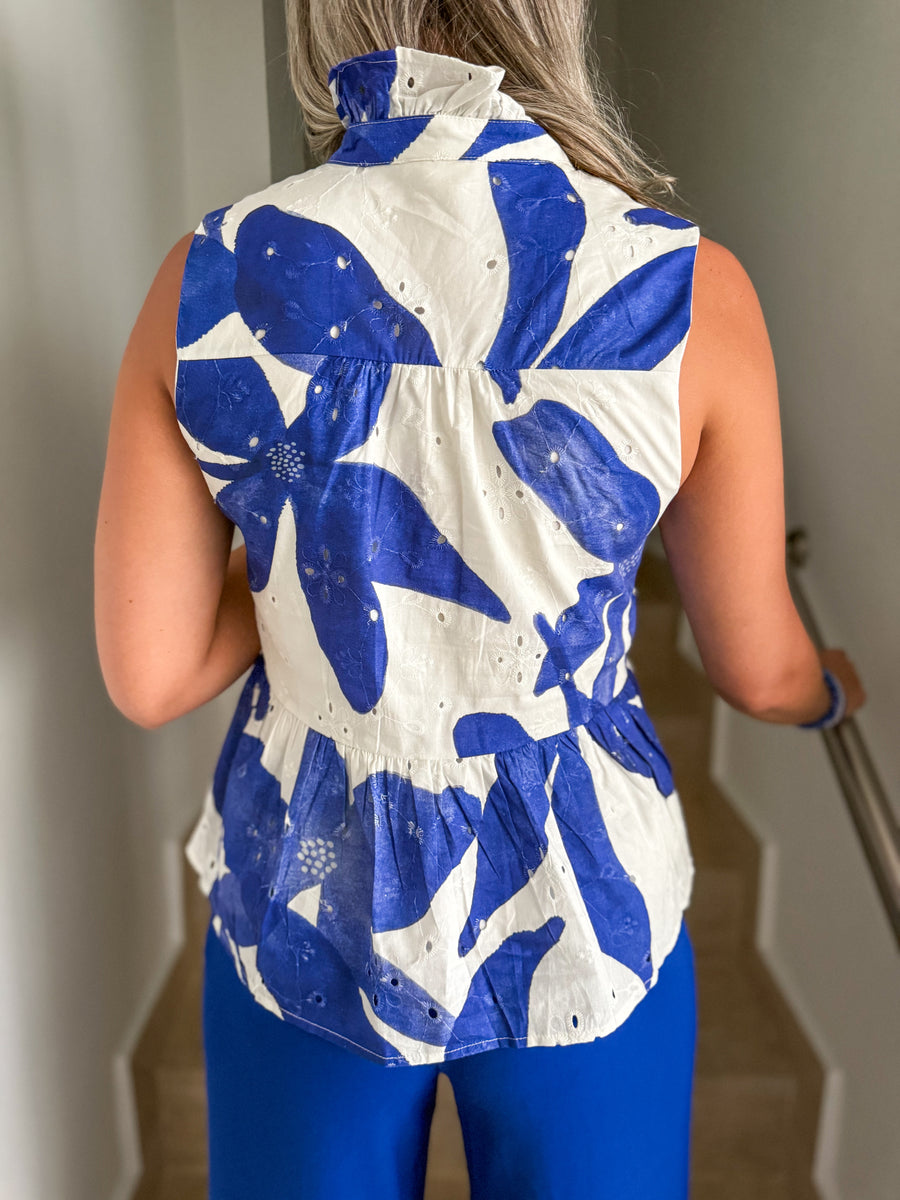 ROYAL BLUE EYELET BLOUSE