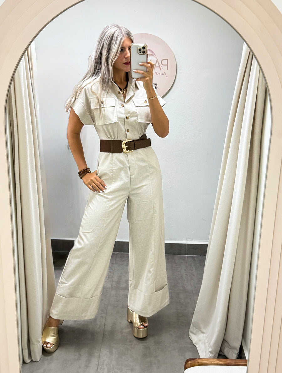 LINEN WIDE LEG JUMPSUIT