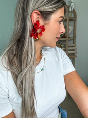 GOLD/RED FLOWER EARRINGS