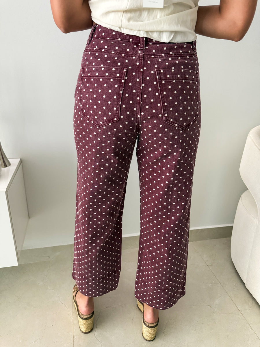BURGUNDY POLKA DOT JEANS