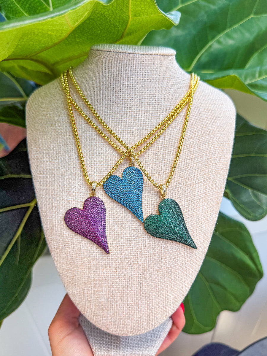 HEART PAVÉ BOX CHAIN NECKLACE