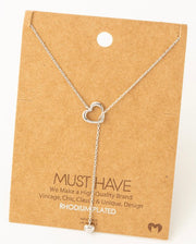 SILVER HEART LARIAT NECKLACE