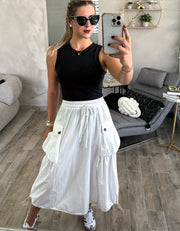 WHITE PARACHUTE MIDI SKIRT