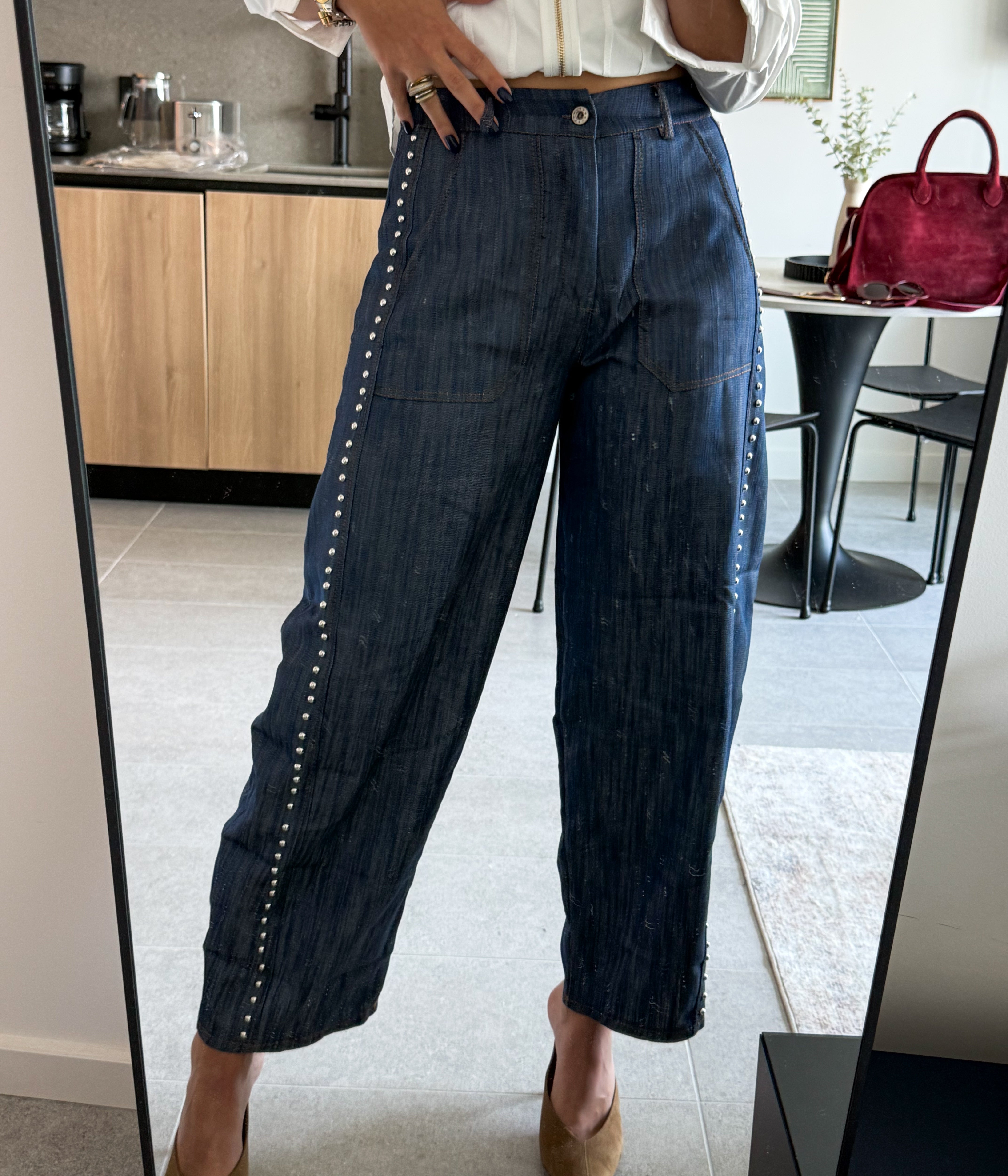 STUDDED BARREL PANTS