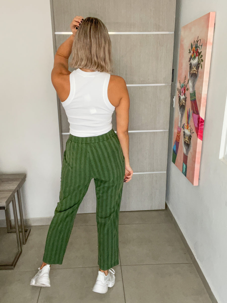 WASHED GREEN STRAIGHT LEG PANTS