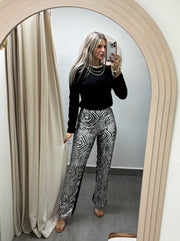 BLACK/SILVER SEQUIN STRETCHY PANTS