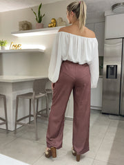 BROWN SIDE DETAILED WIDE LEGGED PANTS