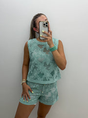 MINT LACE SHEER TOP & SHORT SET