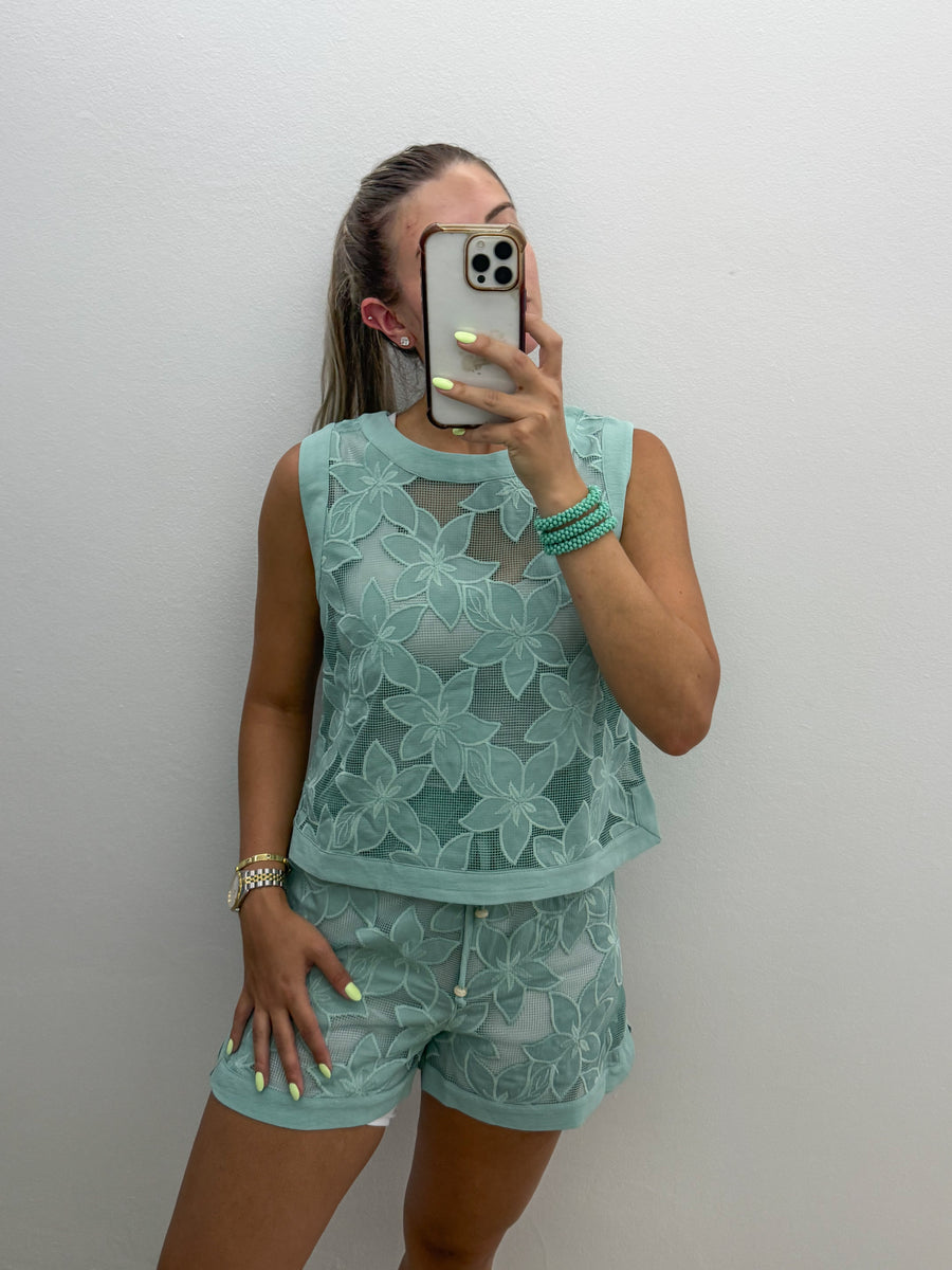 MINT LACE SHEER TOP & SHORT SET