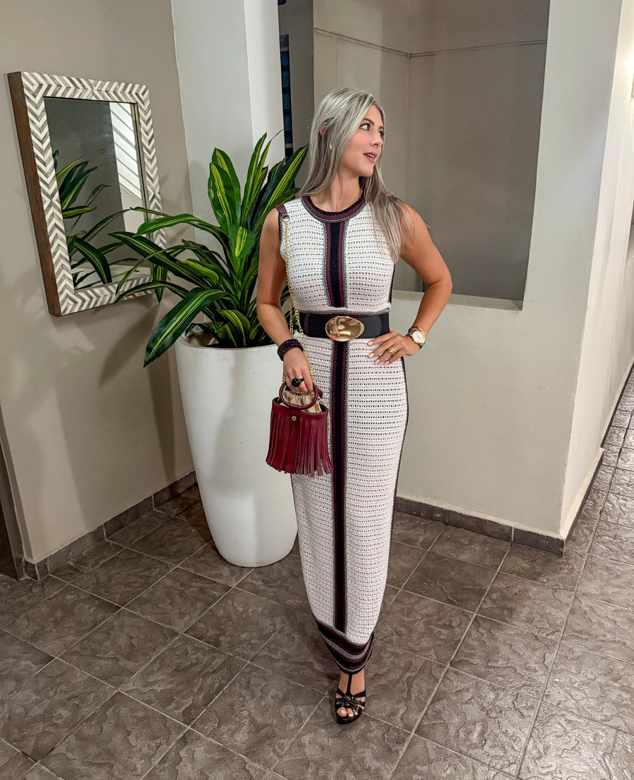 STRIPE DETAIL CROCHET MAXI DRESS