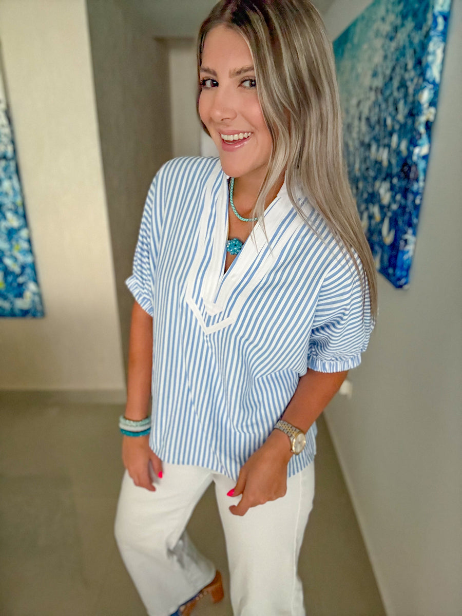 BLUE STRIPED TUNIC BLOUSE