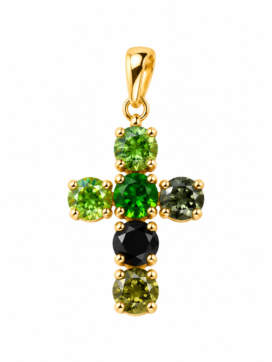 GREEN MIX SMALL CROSS PENDANT