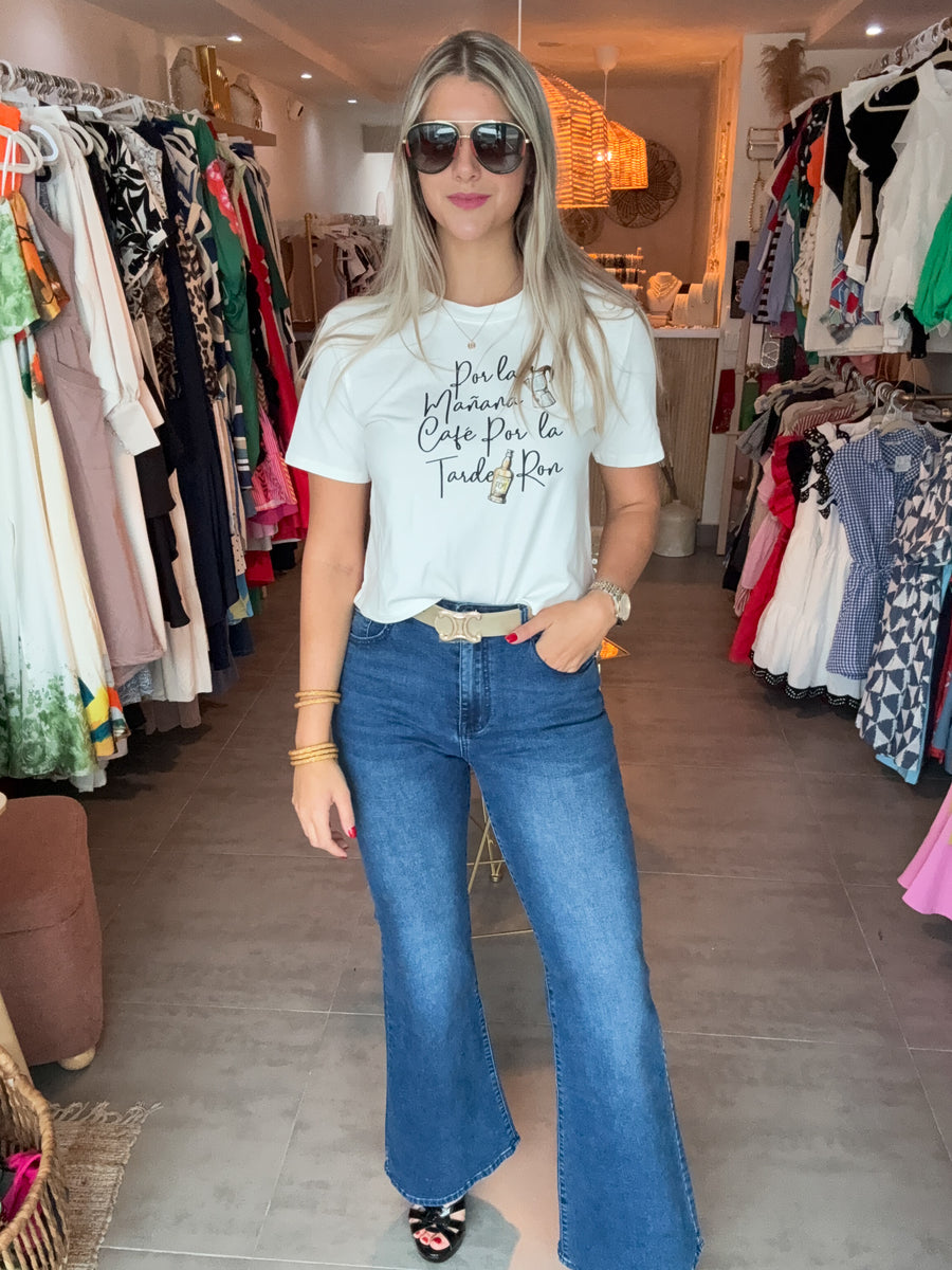 WHITE CAFÉ & RON MID-LENGTH T-SHIRT
