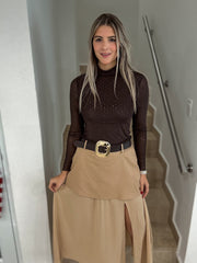 LATTE BELTED SKIRT